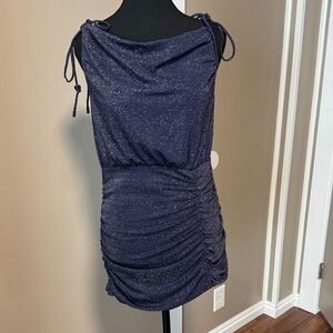 Free People Sparkle Navy Ruched Mini Dress with Tie Shoulders